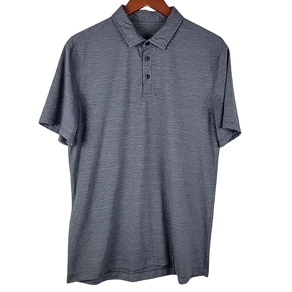 Lululemon Evolution Polo Shirt Men Large Blue Striped Performance Golf Travel